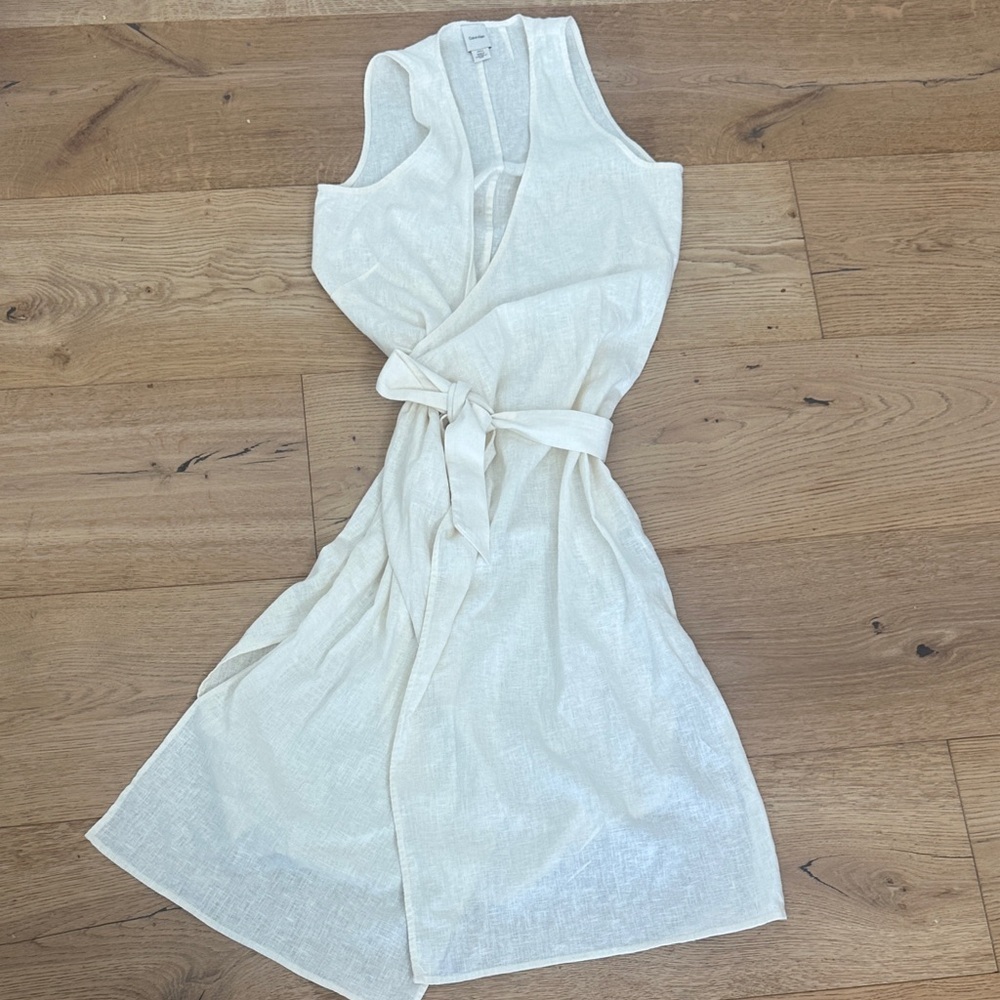 Calvin Klein White Linen cotton dress wrap ivory Small